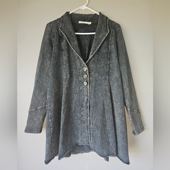 TESTIMONY Victorian Gold Button Jacket Womens Sz S Black Acid Wash French Terry. - Picture 4 of 16